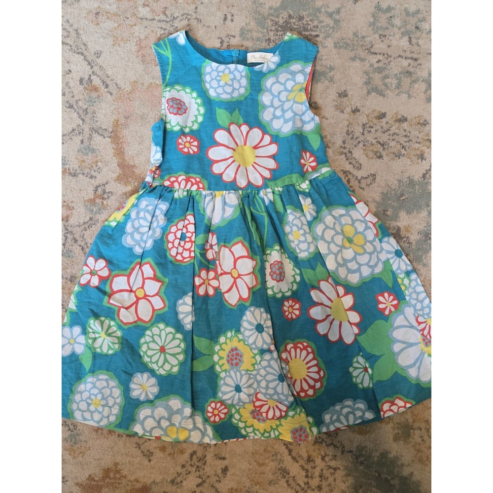 Mini Boden Girls 6-7 Linen Blend Dress Green Floral Tea Party Birthday Wedding